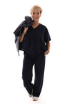 Tweedelig jogging set v-hals met boord uni marineblauw