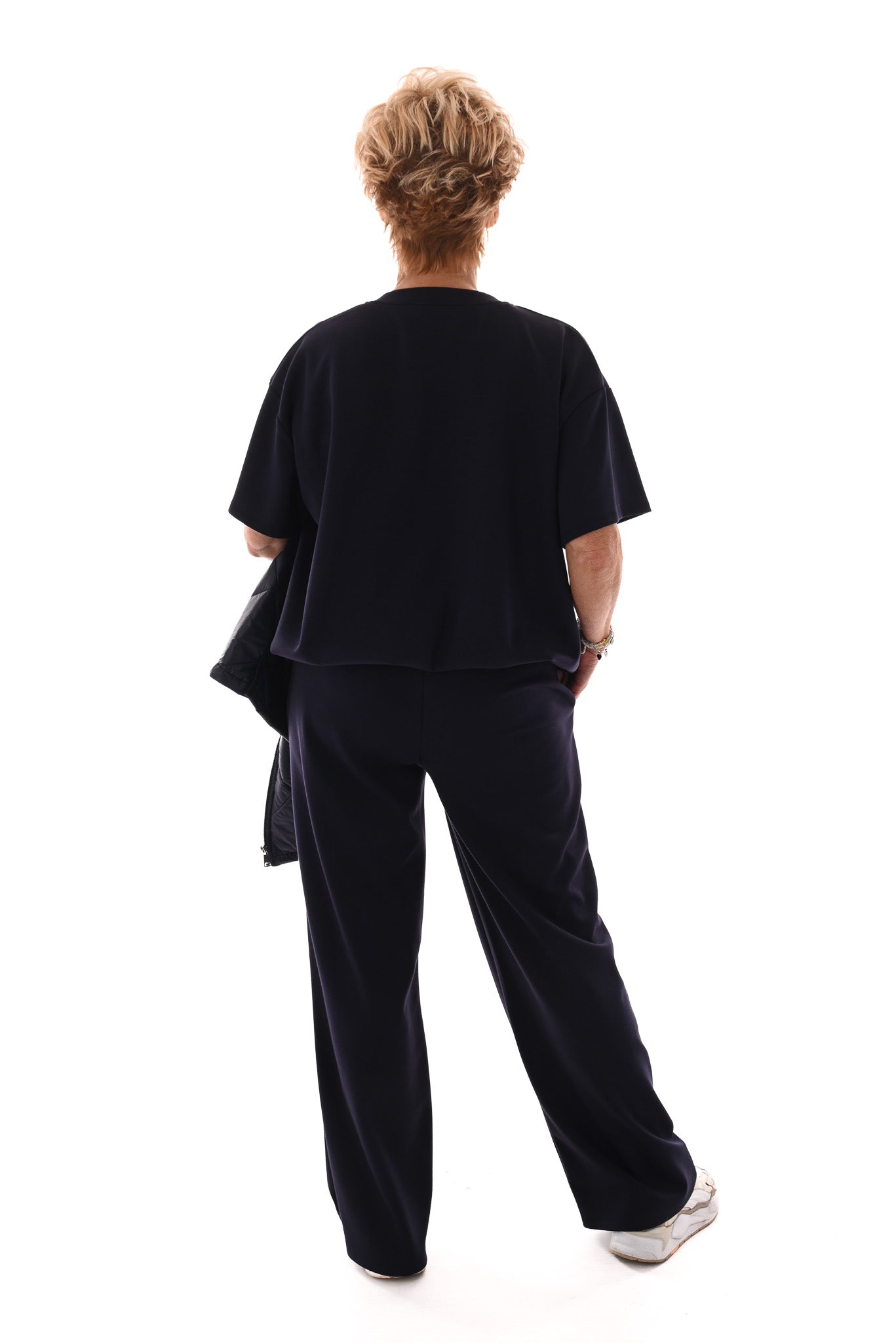 Tweedelig jogging set v-hals met boord uni marineblauw