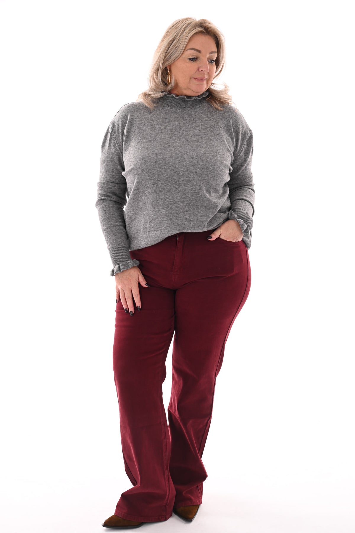 Basic trui roezelkraag grijs