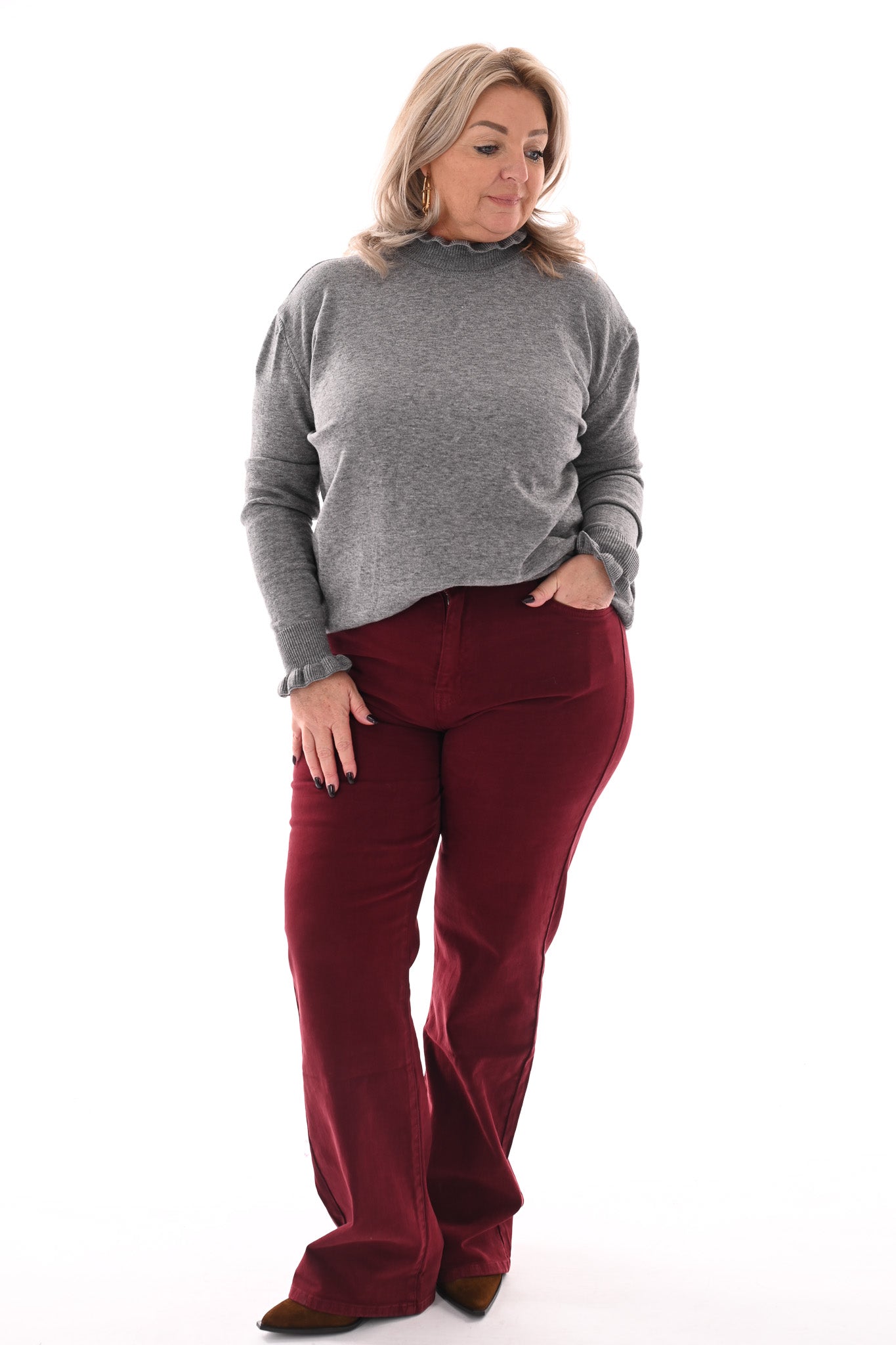 Basic trui roezelkraag grijs