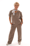 Tweedelig jogging set v-hals met boord uni beige