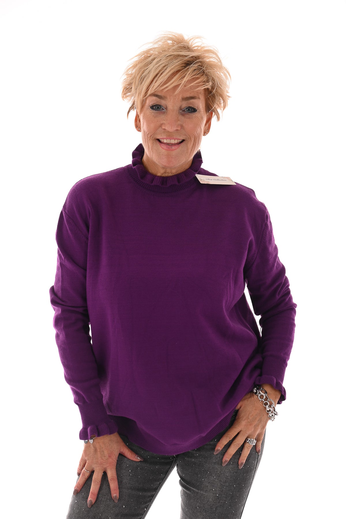 Basic trui roezelkraag paars