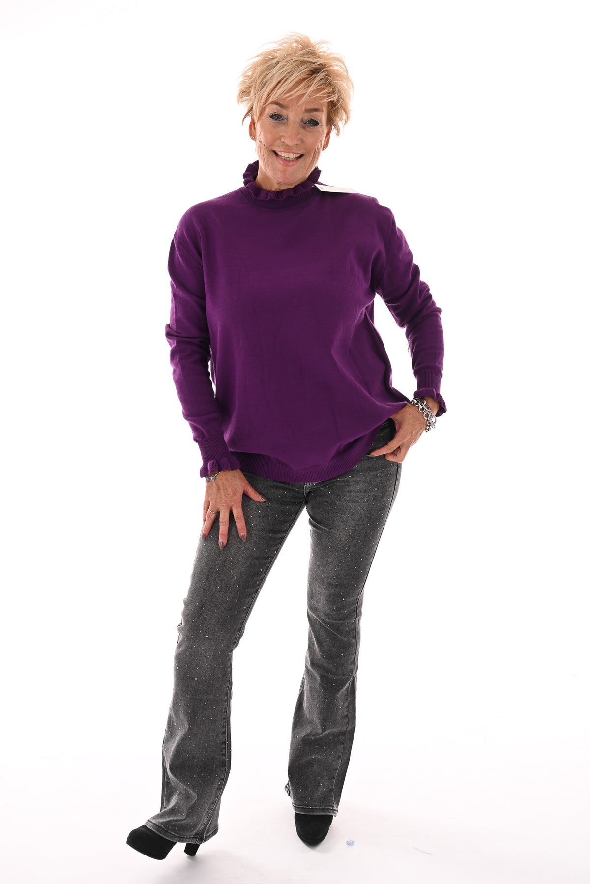 Basic trui roezelkraag paars