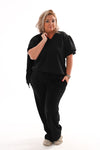 Tweedelig jogging set v-hals met boord uni zwart