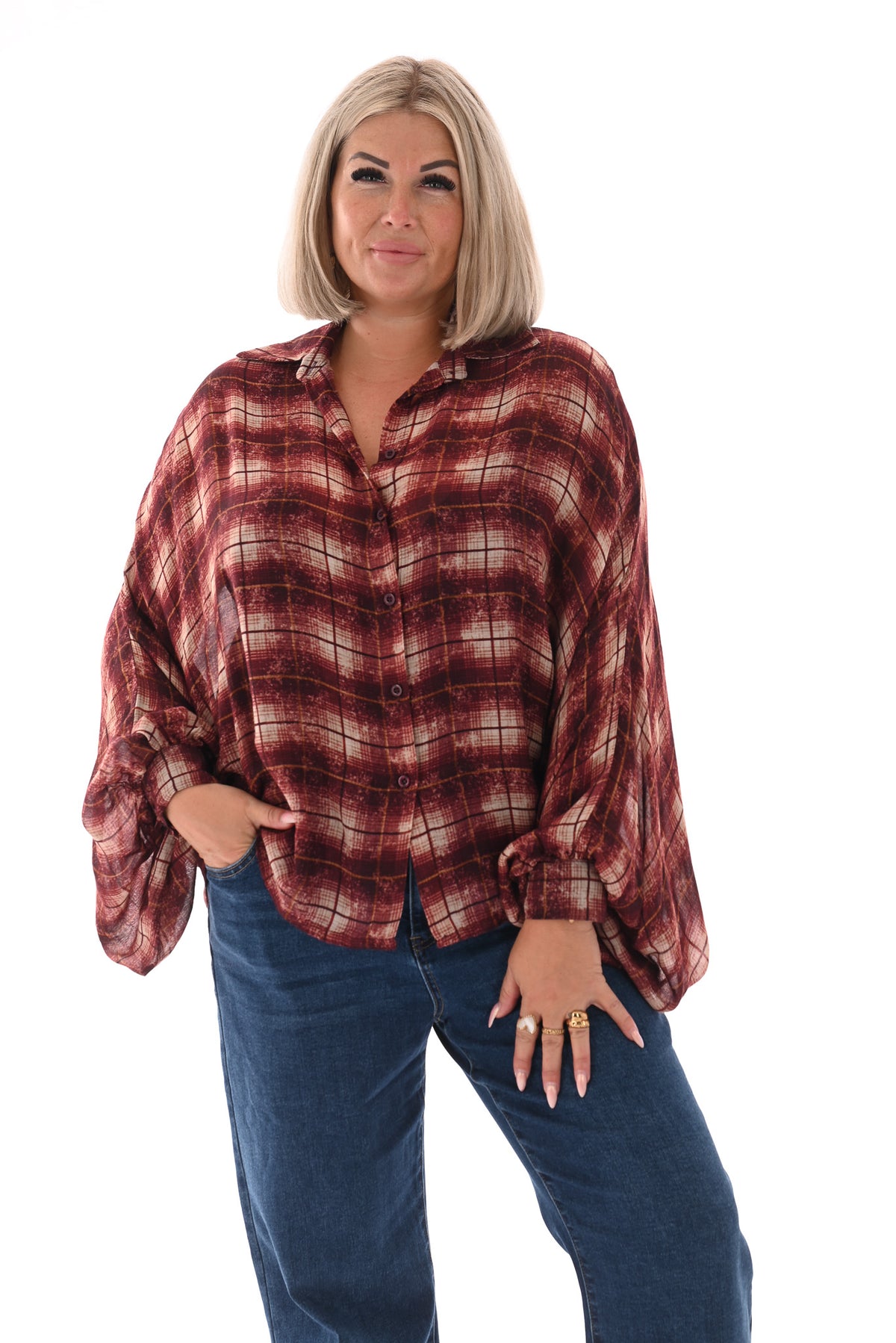 Houthakkers vleermuis blouse bordeaux
