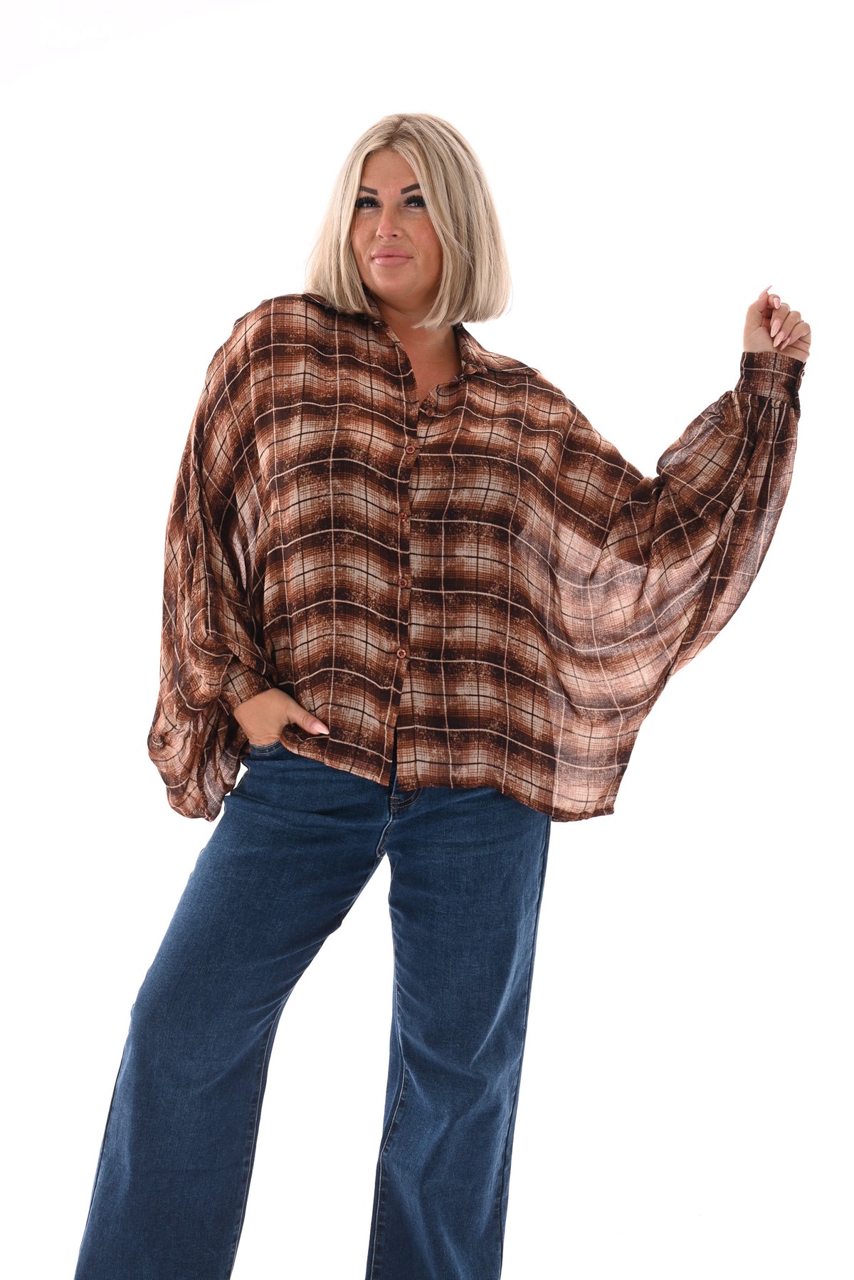 Houthakkers vleermuis blouse bruin