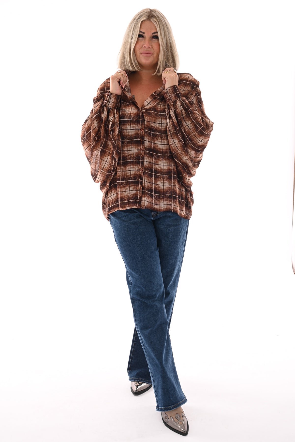 Houthakkers vleermuis blouse bruin