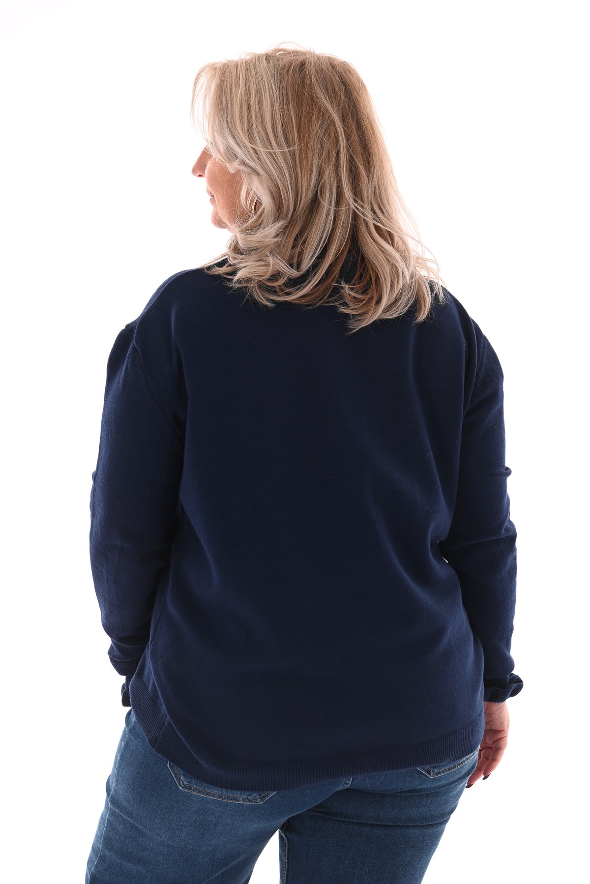 Basic trui roezelkraag marineblauw