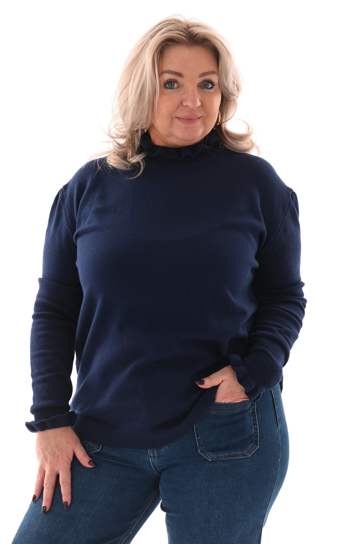 Basic trui roezelkraag marineblauw