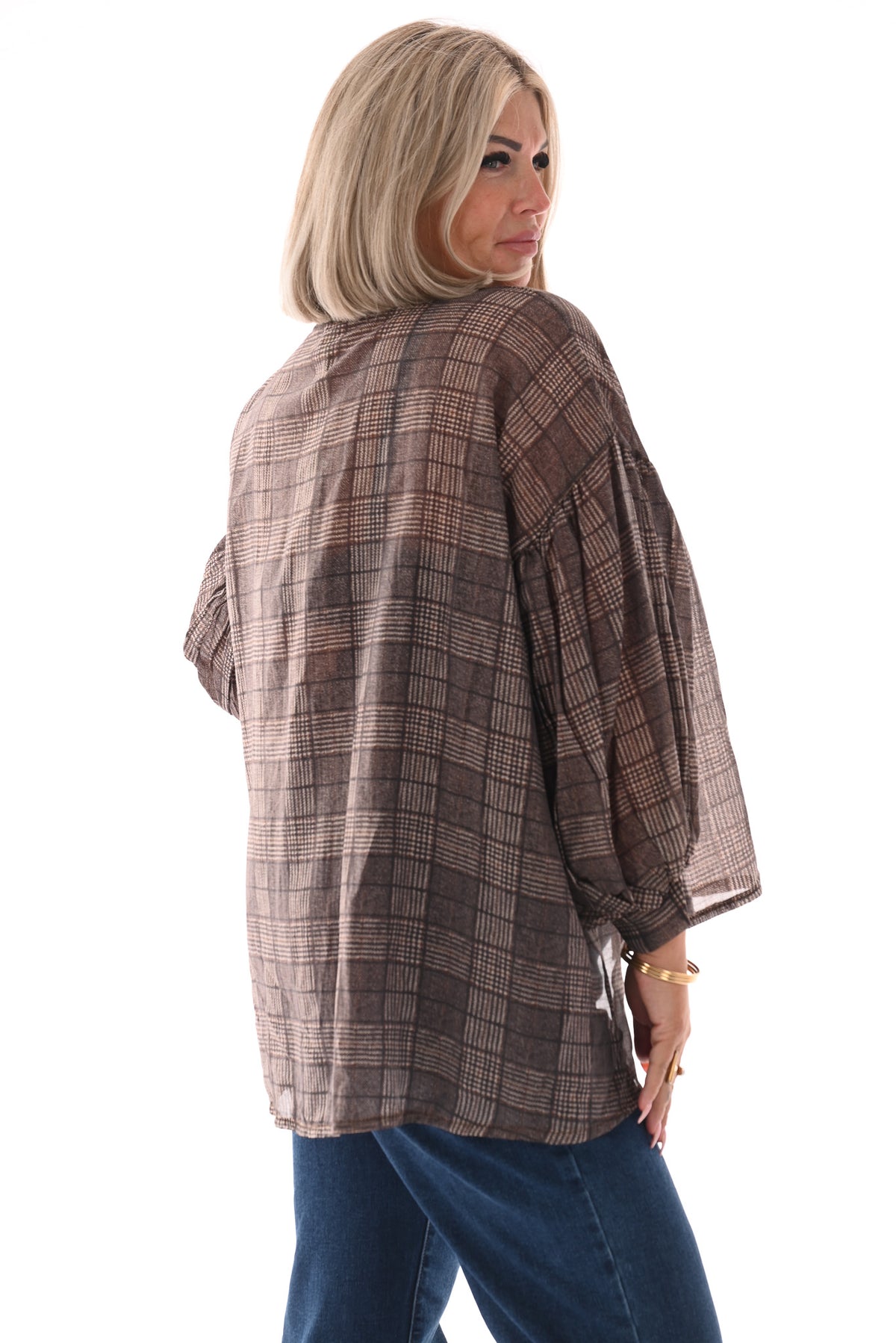 Doorknoop blouse ruit bruin