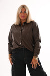 Leatherlook doorknoop blouse bruin