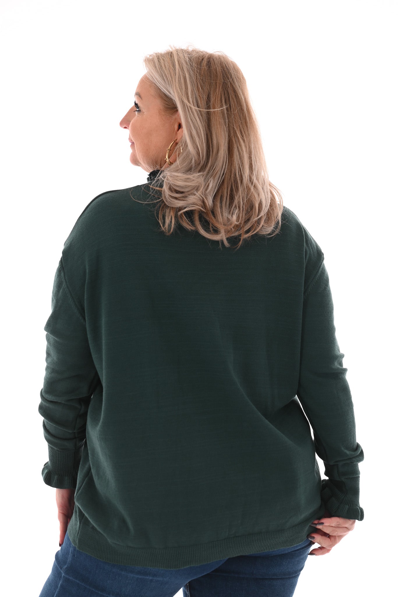 Basic trui roezelkraag flessengroen