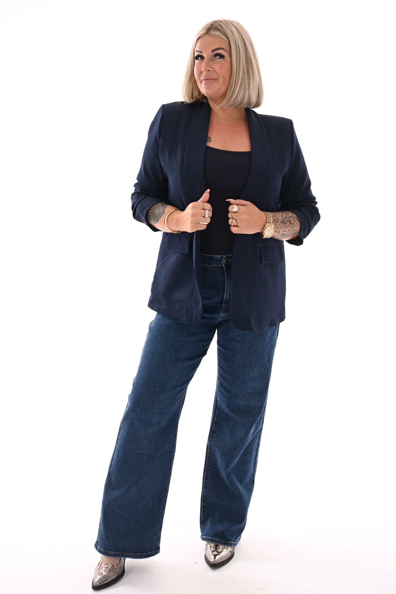 Blazer gedrapeerde mouwen marineblauw