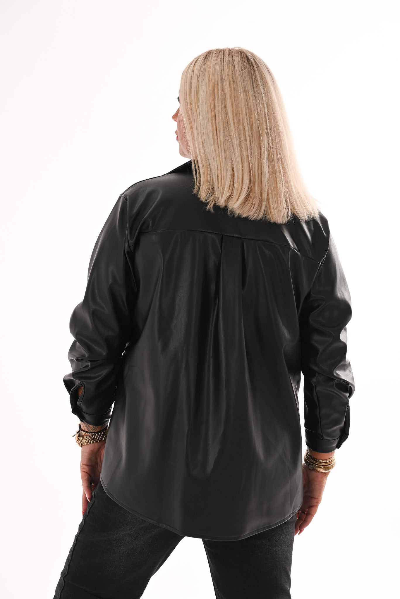Leatherlook doorknoop blouse zwart