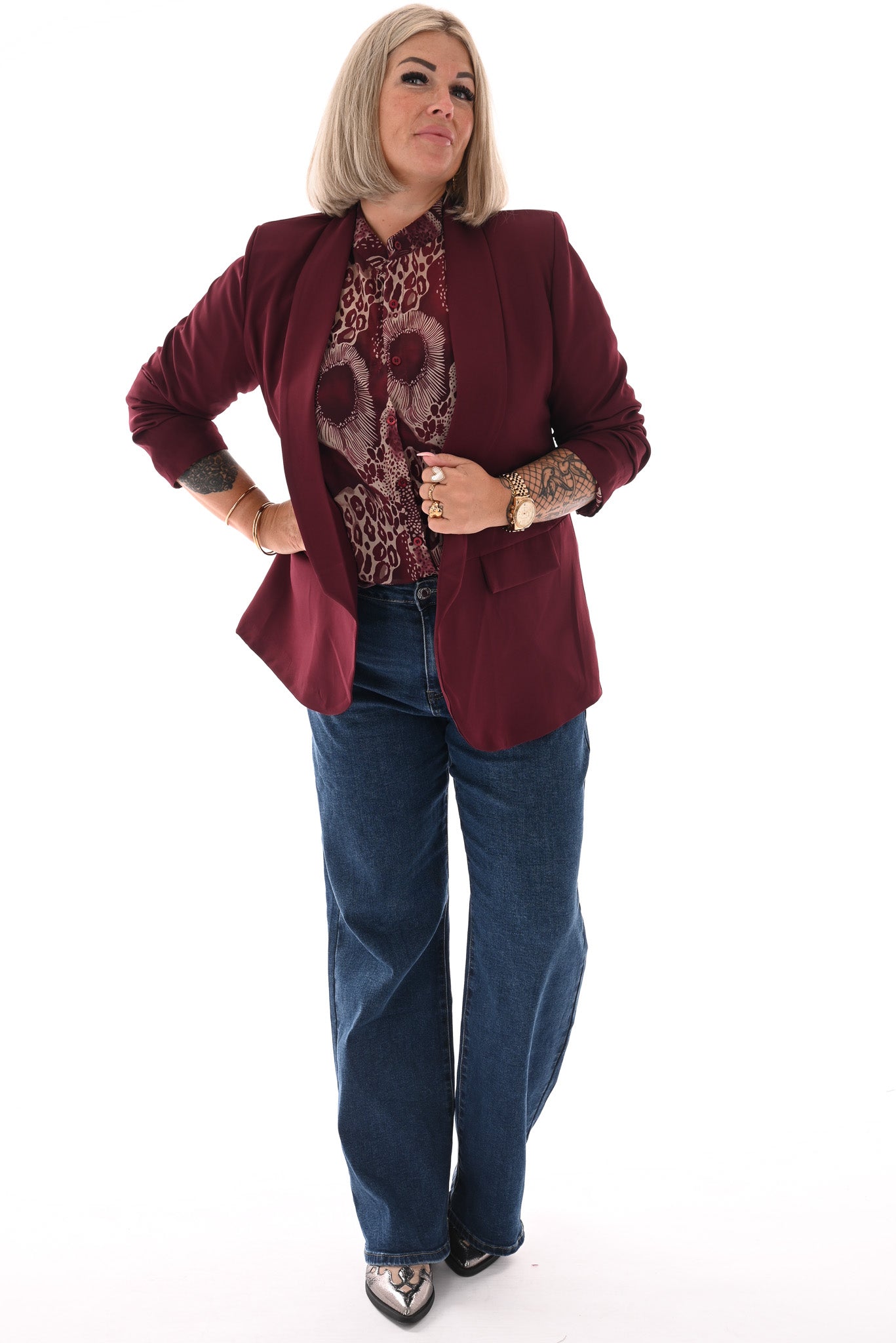 Blazer gedrapeerde mouwen aubergine