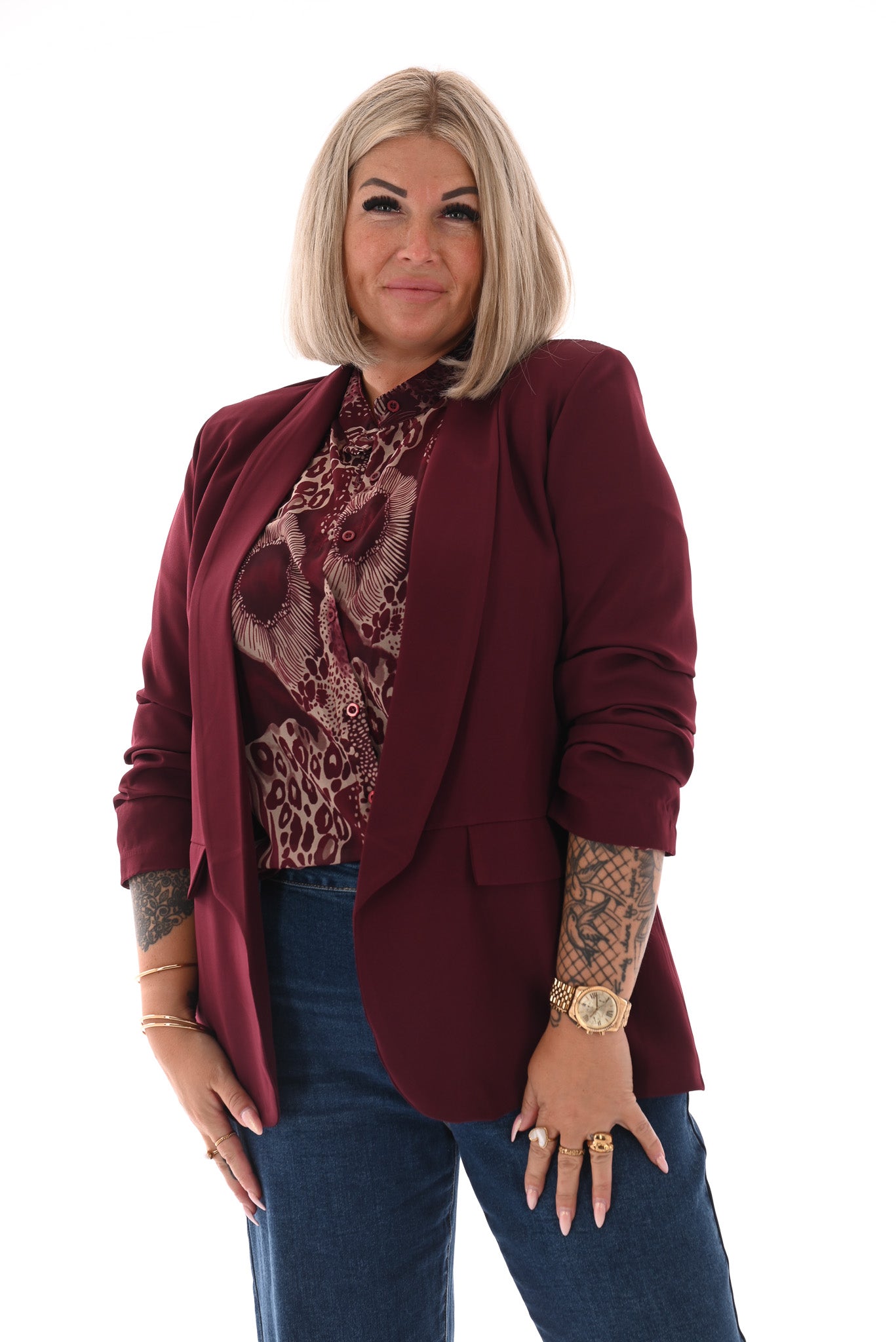 Blazer gedrapeerde mouwen aubergine