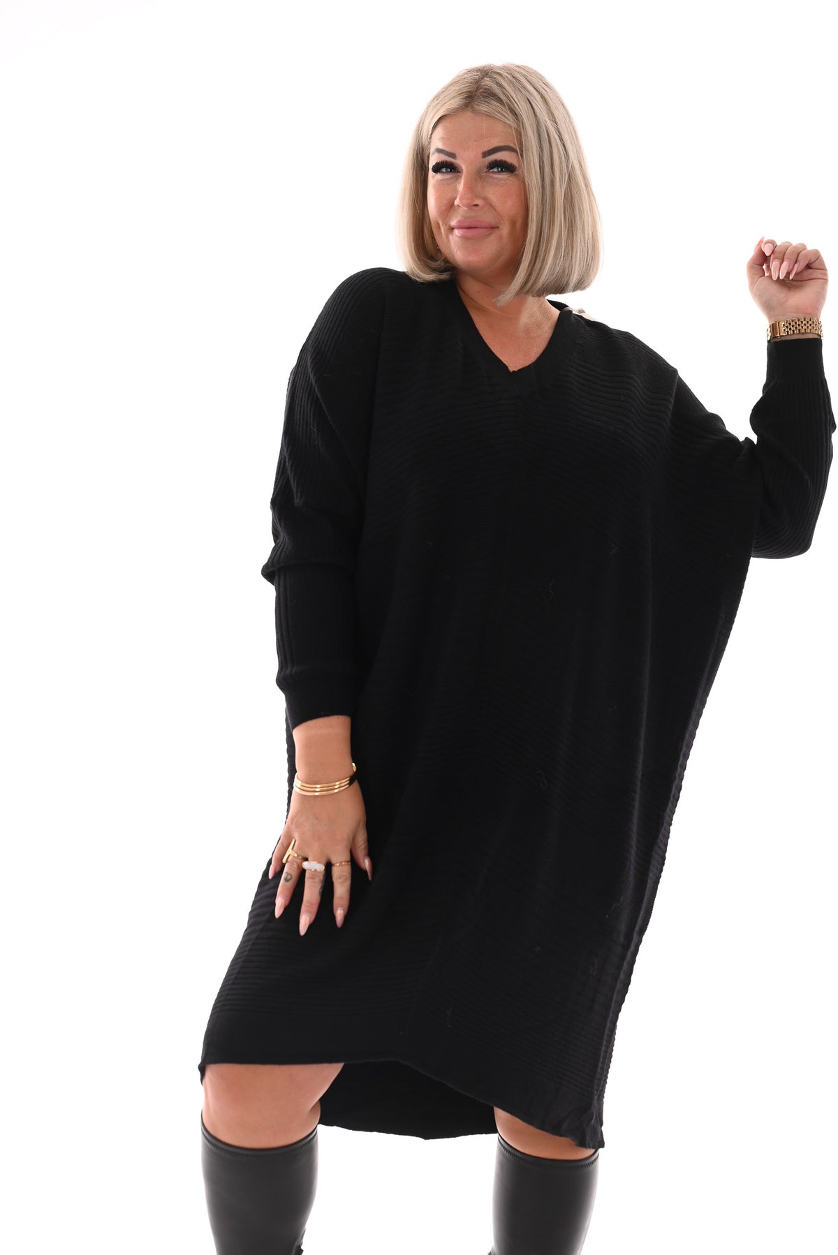 Jurk lijnen v-hals zwart