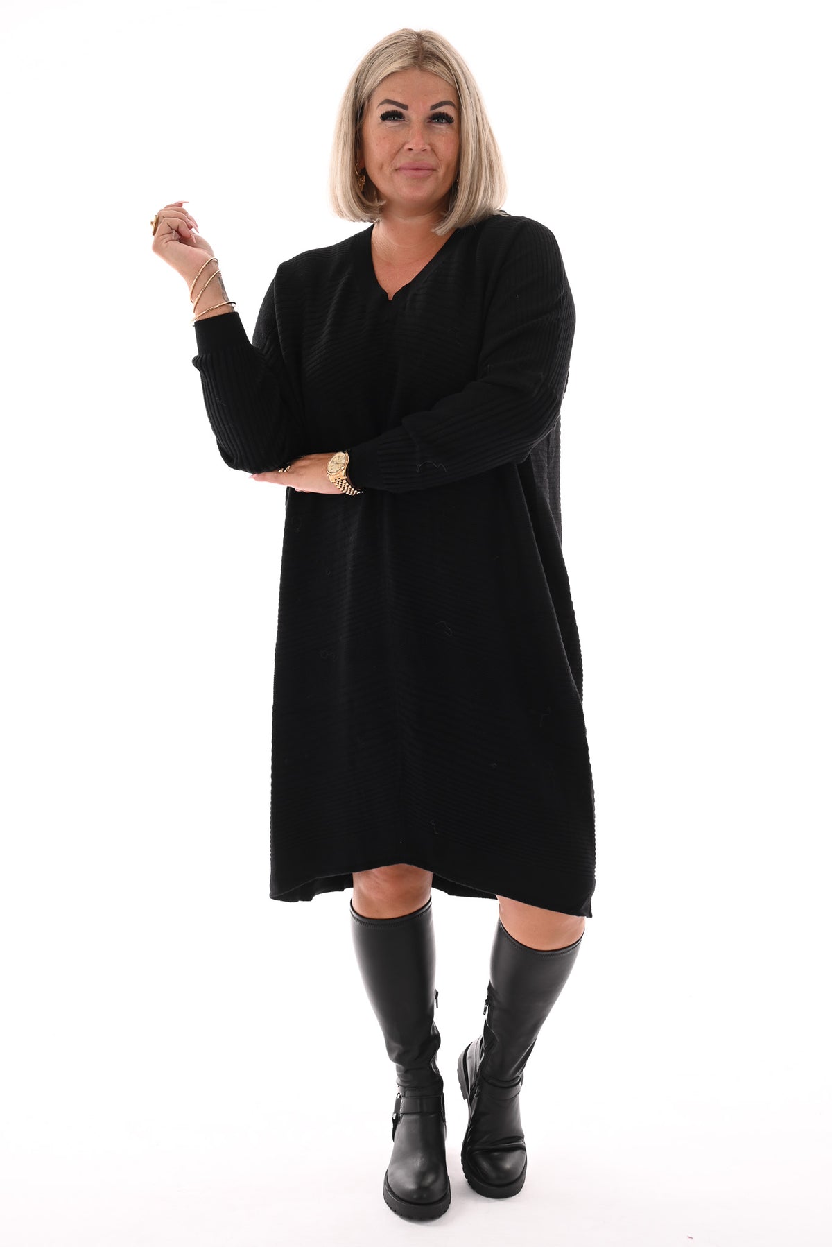 Jurk lijnen v-hals zwart