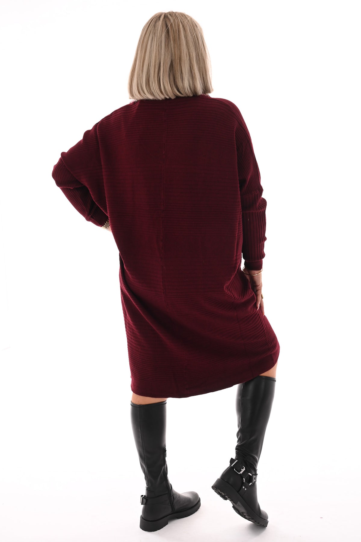 Jurk lijnen v-hals bordeaux