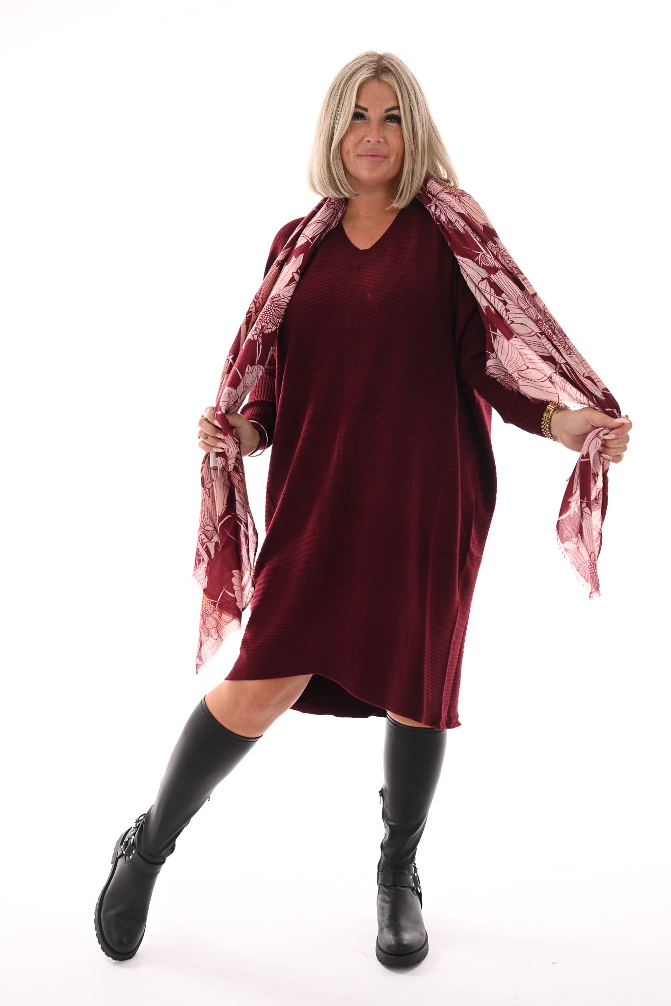 Jurk lijnen v-hals bordeaux