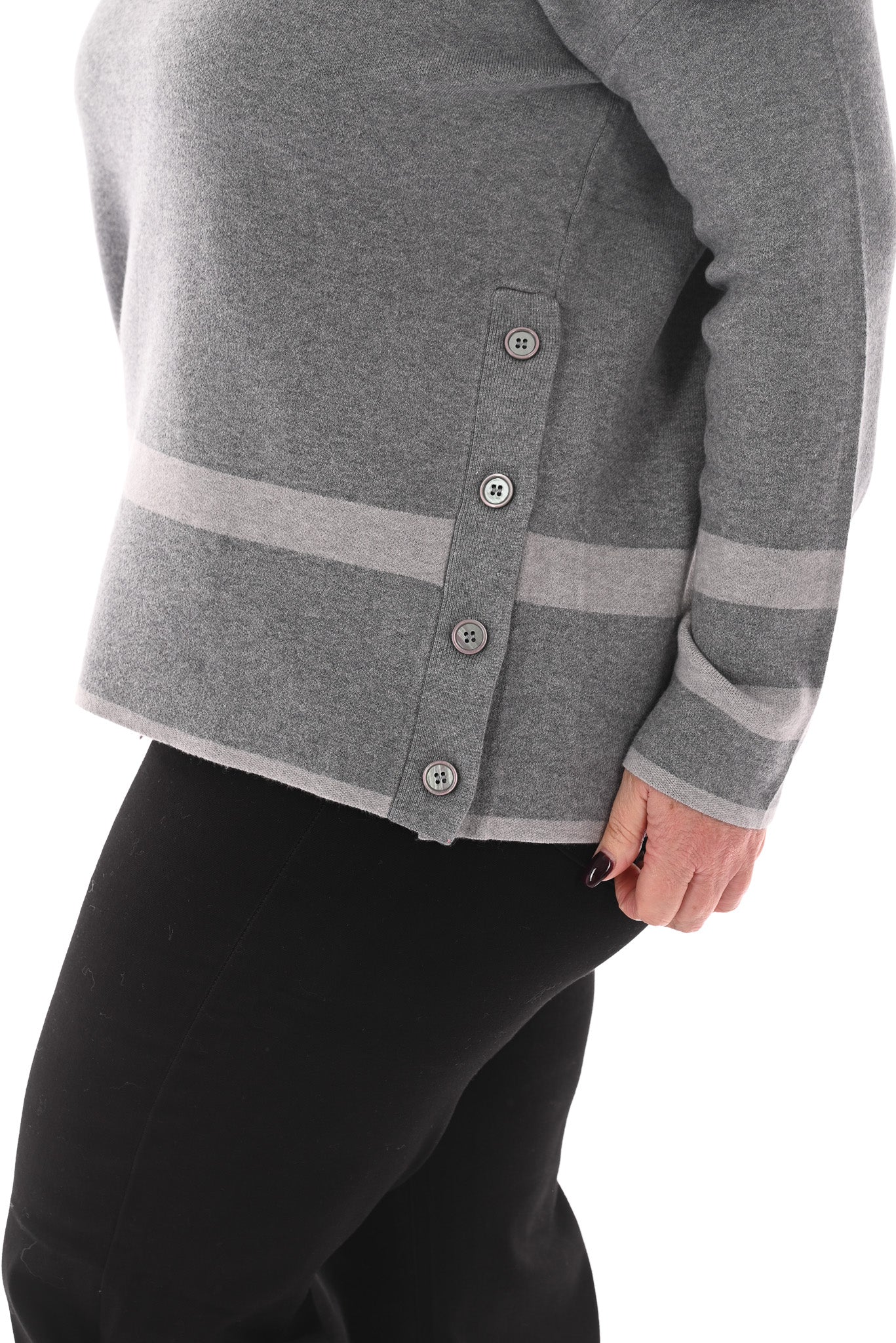 Trui met streep en knopen grijs