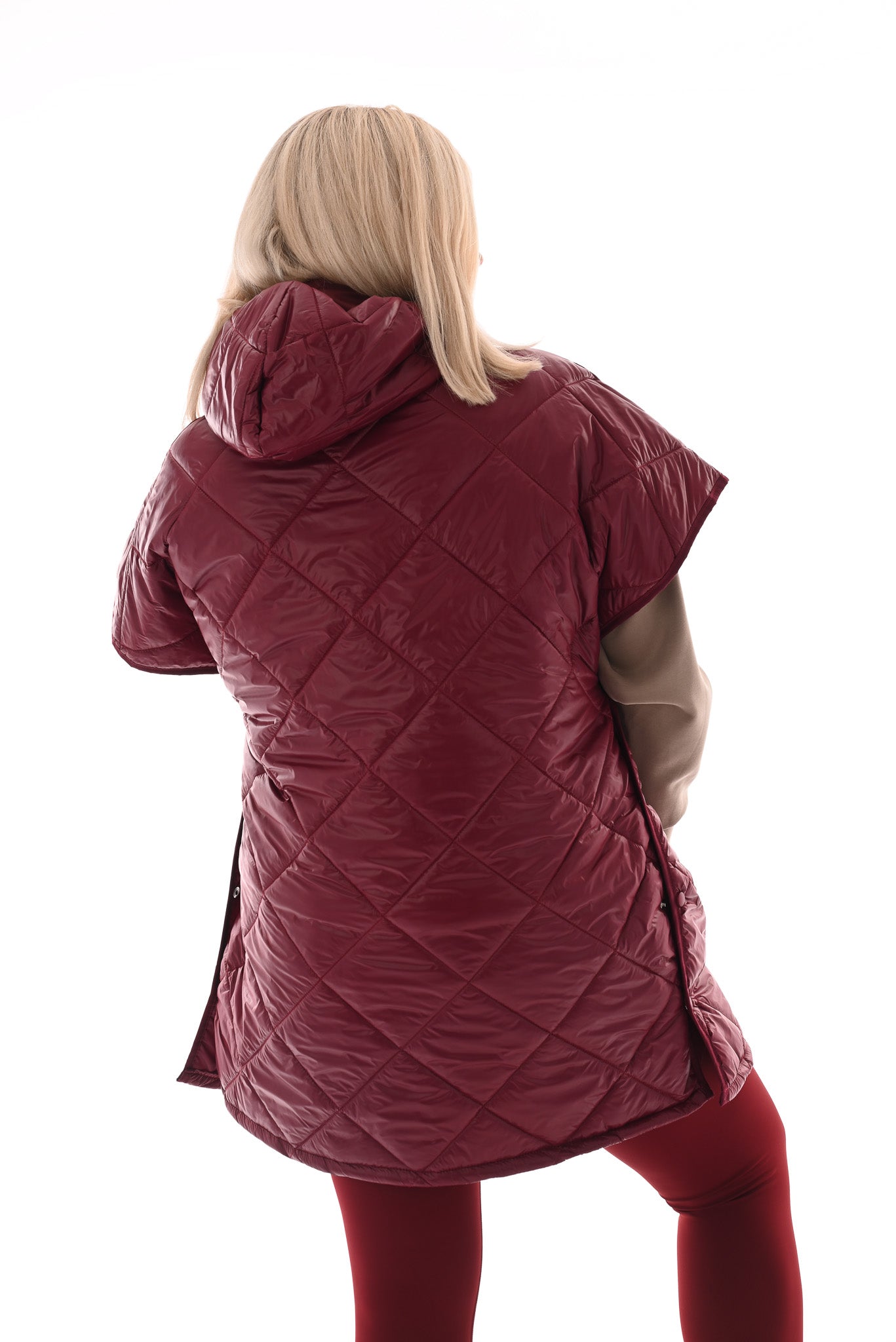 Lange bodywarmer met capuchon rood