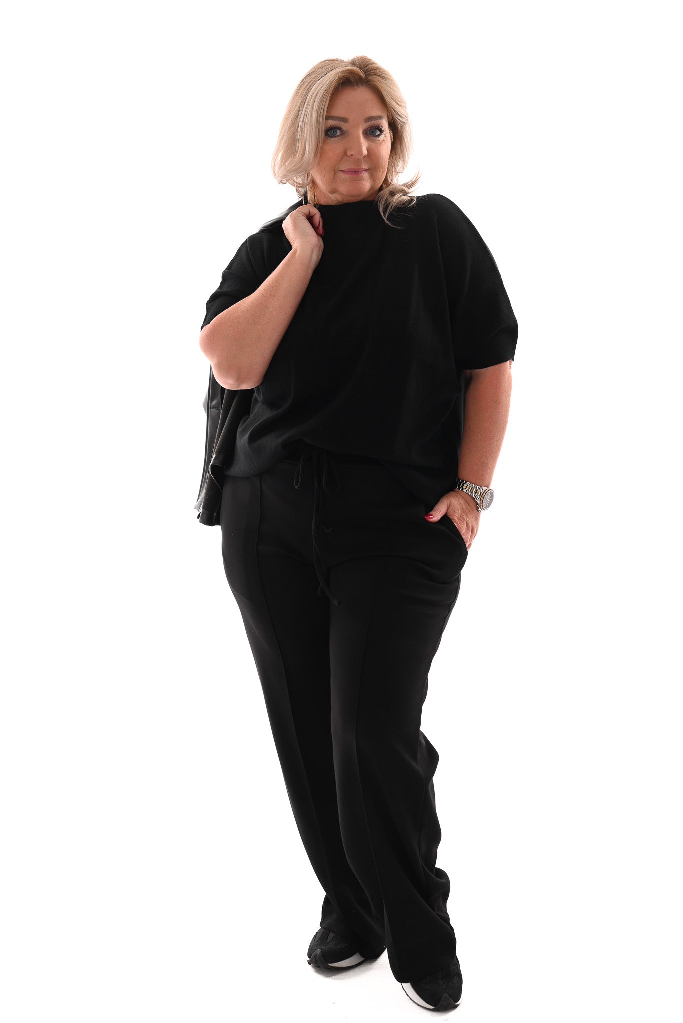 Joggings broek met elastieken band zwart