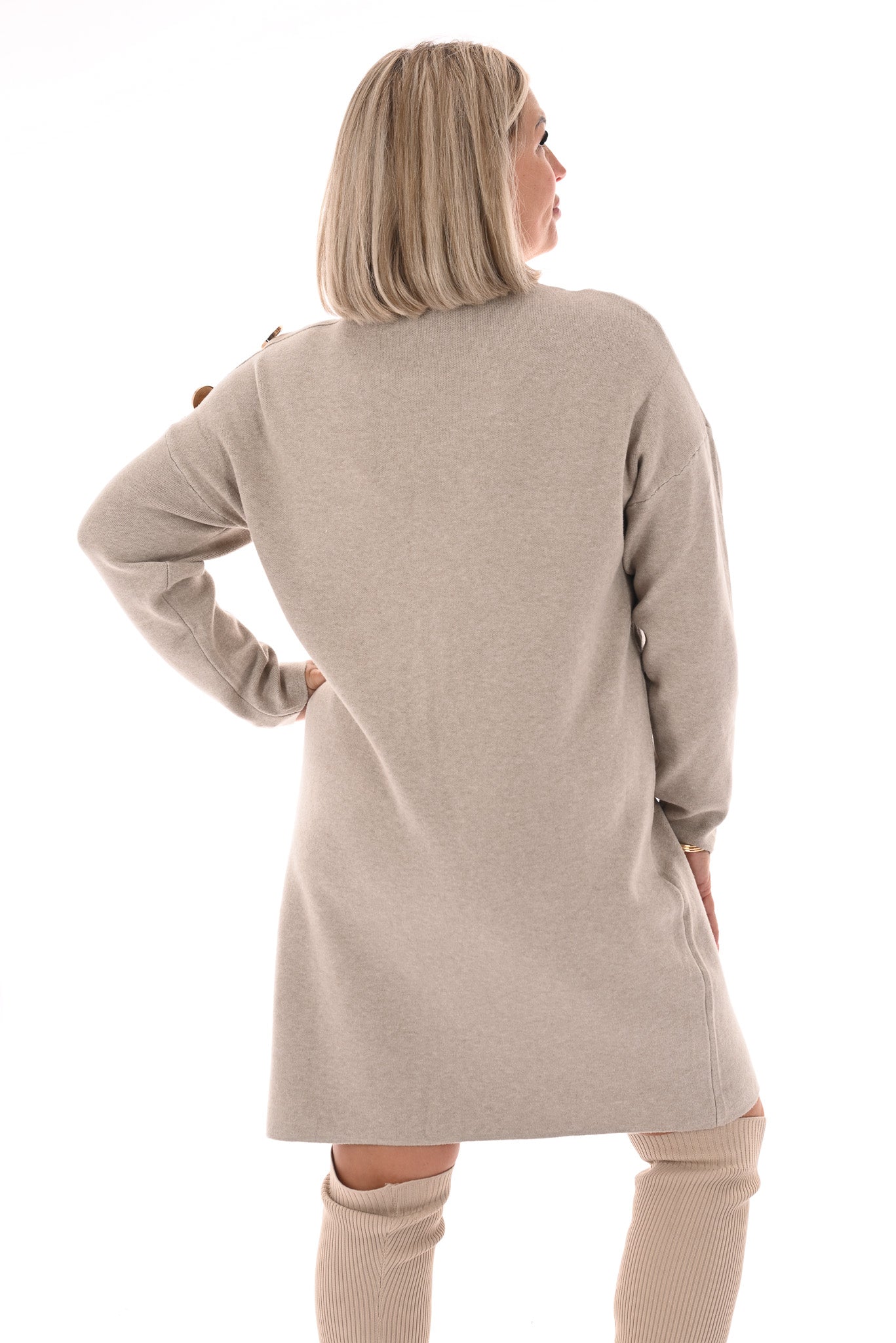 Jurk grote gouden knopen taupe