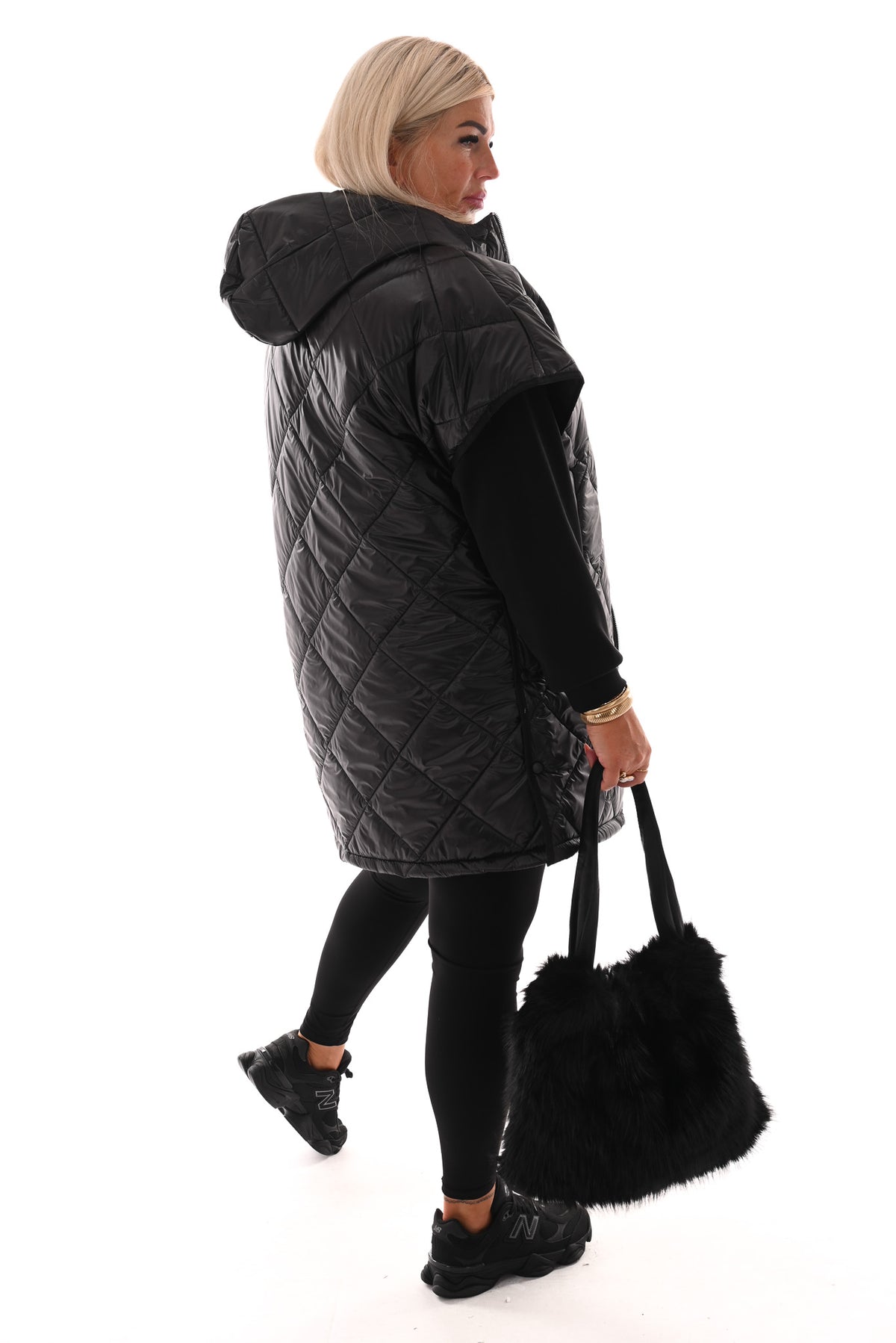 Lange bodywarmer met capuchon zwart
