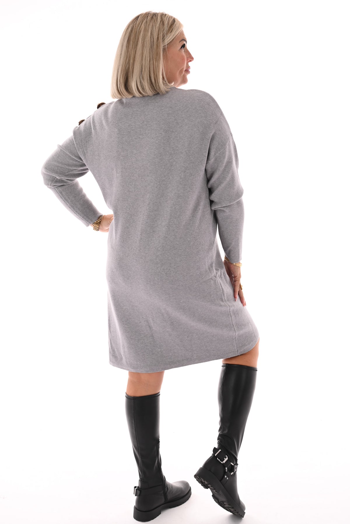 Jurk grote gouden knopen grijs