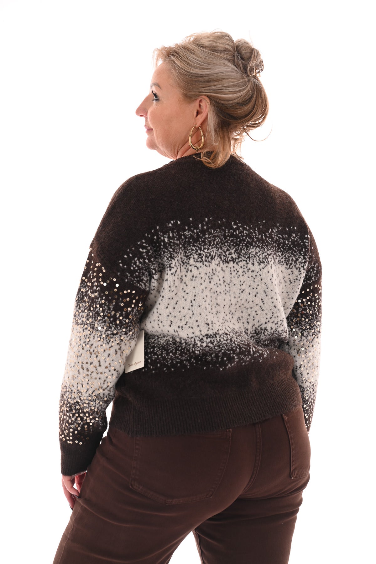 Trui overloop paillet donkerbruin