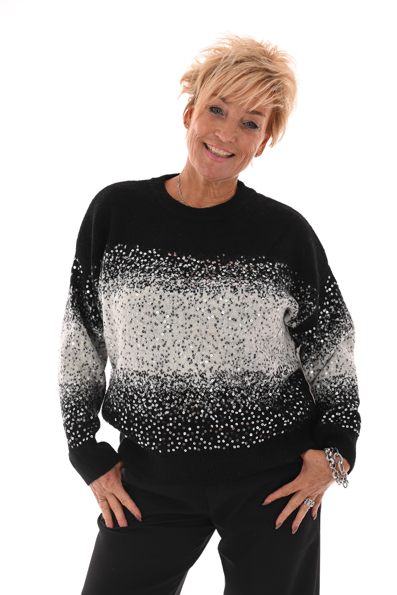 Trui overloop paillet zwart