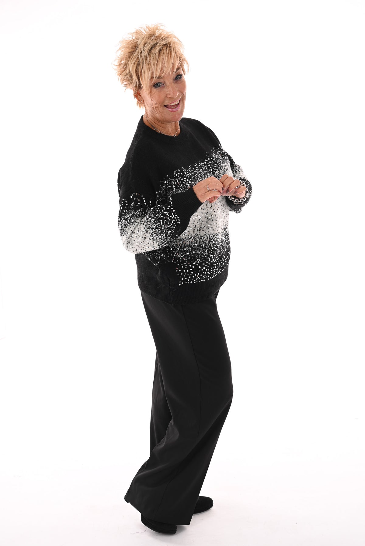 Trui overloop paillet zwart