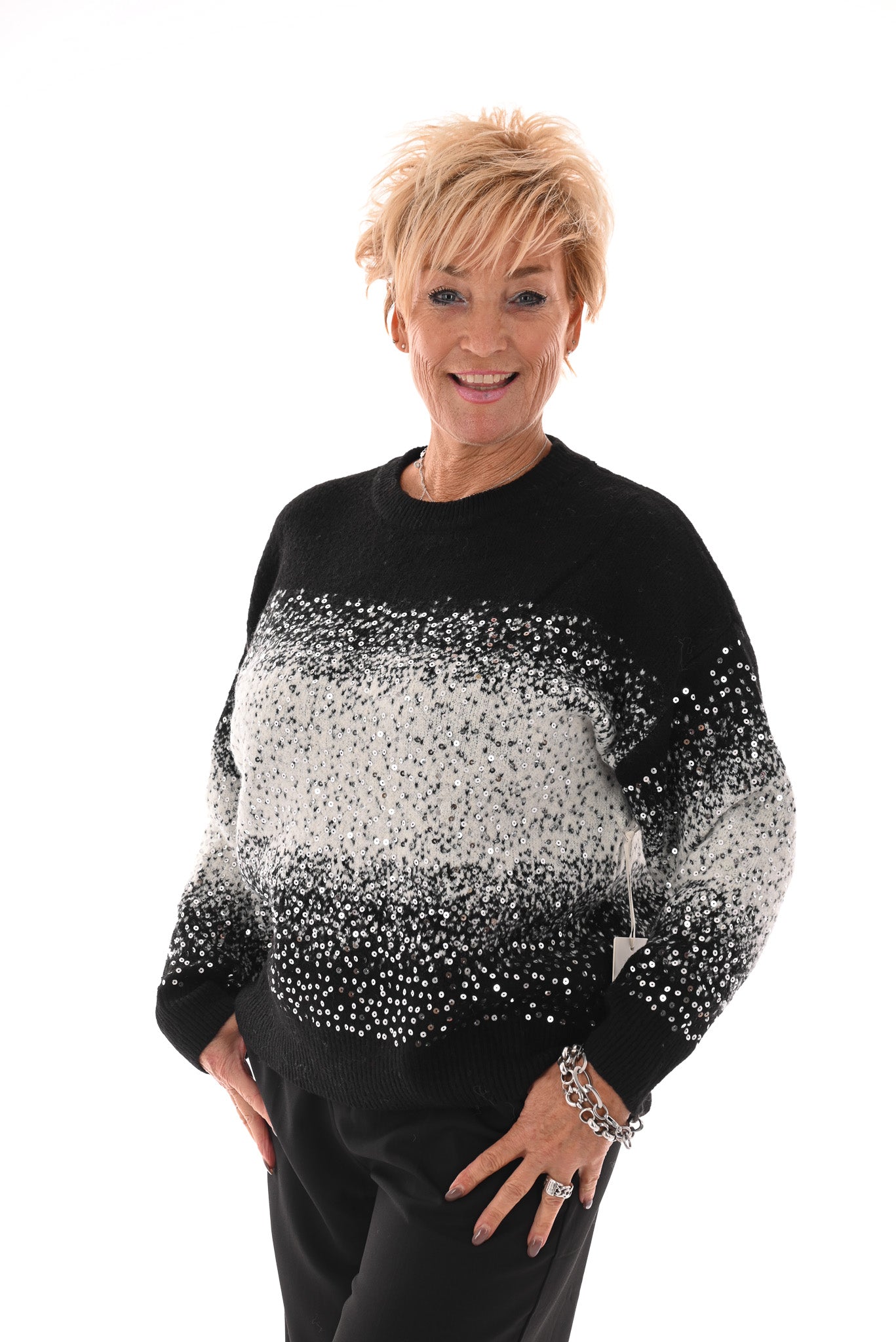 Trui overloop paillet zwart