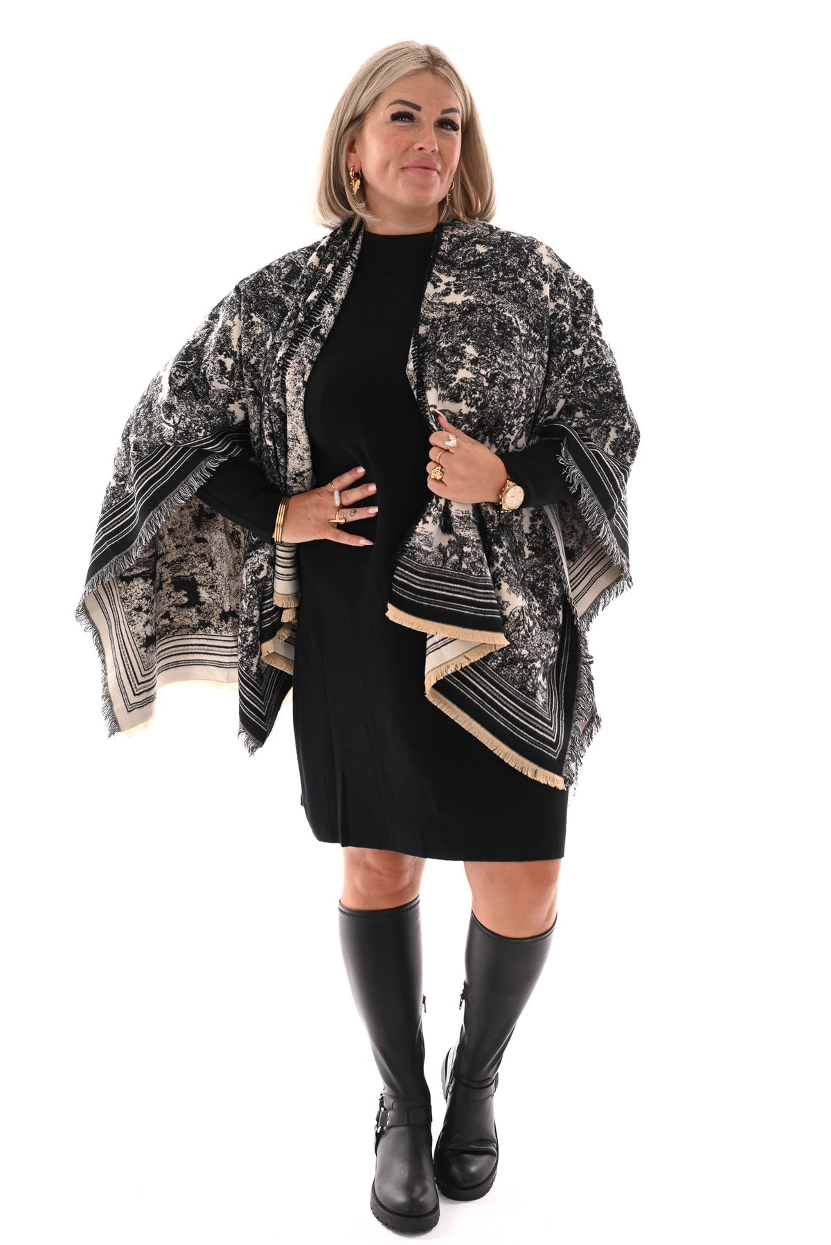 Sjaal Toile de Jouy  zwart