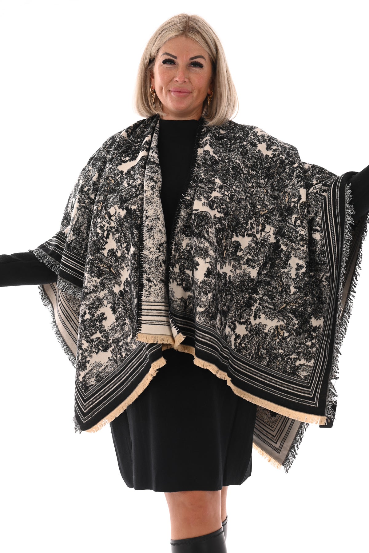 Sjaal Toile de Jouy  zwart