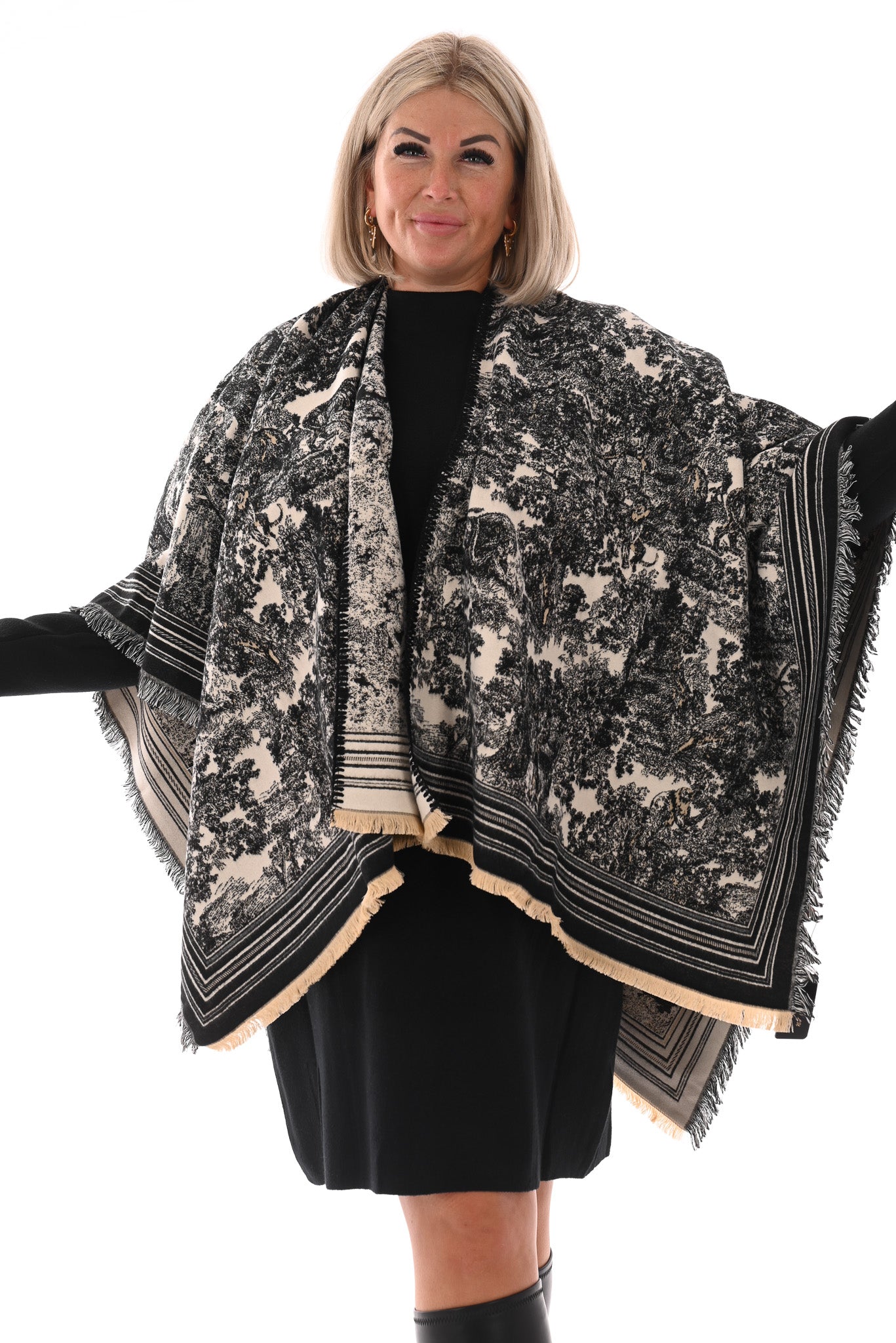 Sjaal Toile de Jouy  zwart