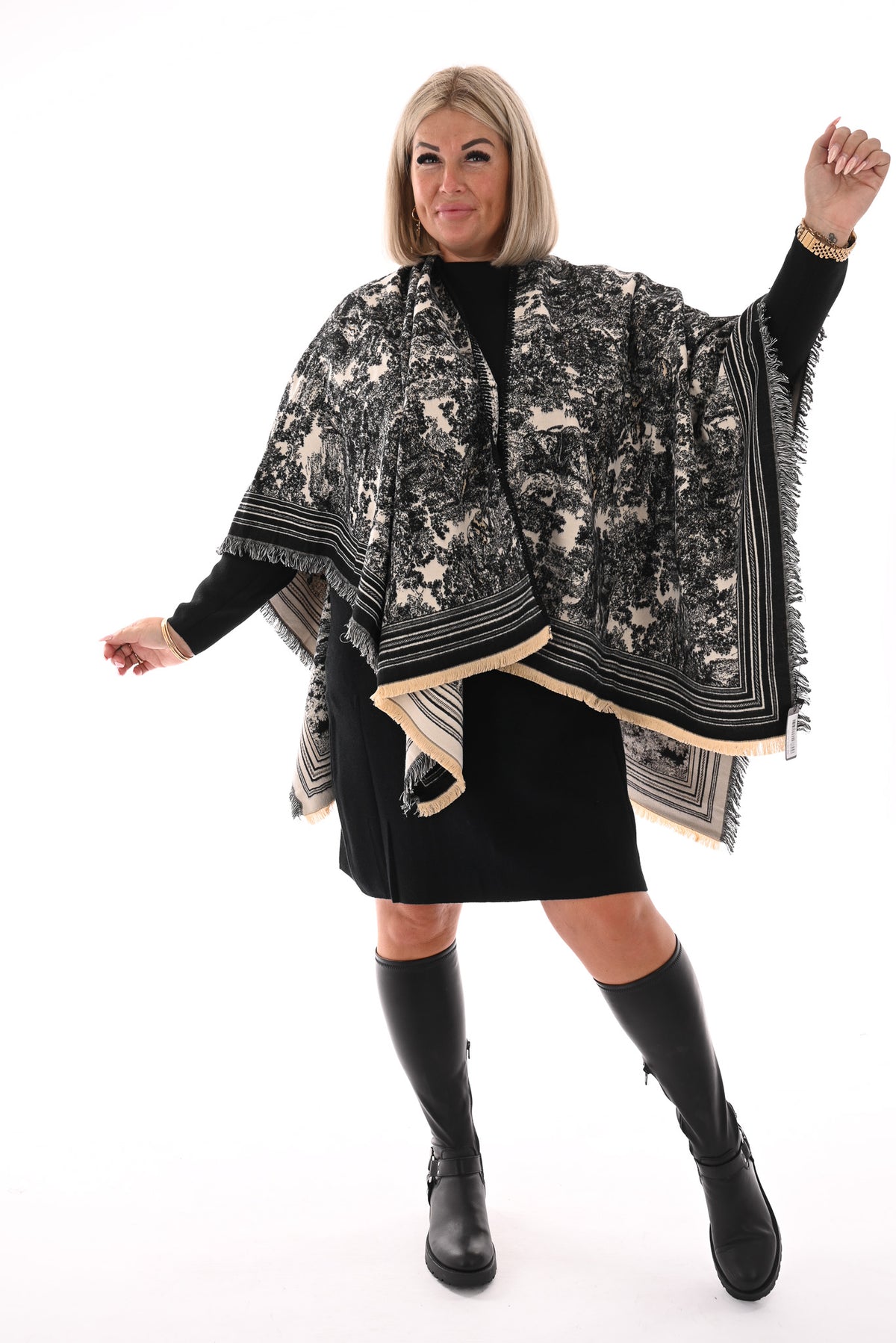 Sjaal Toile de Jouy  zwart