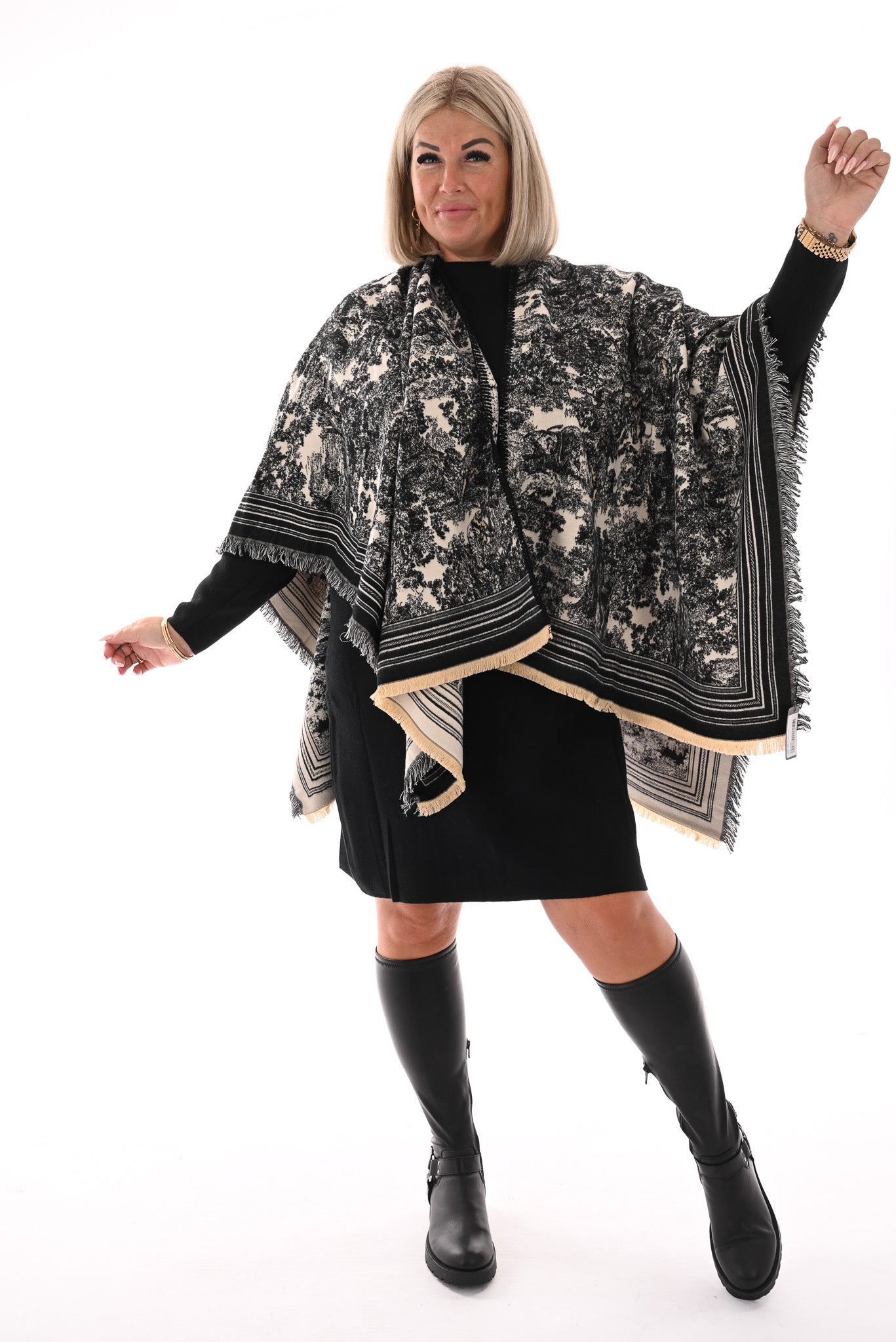 Sjaal Toile de Jouy  zwart