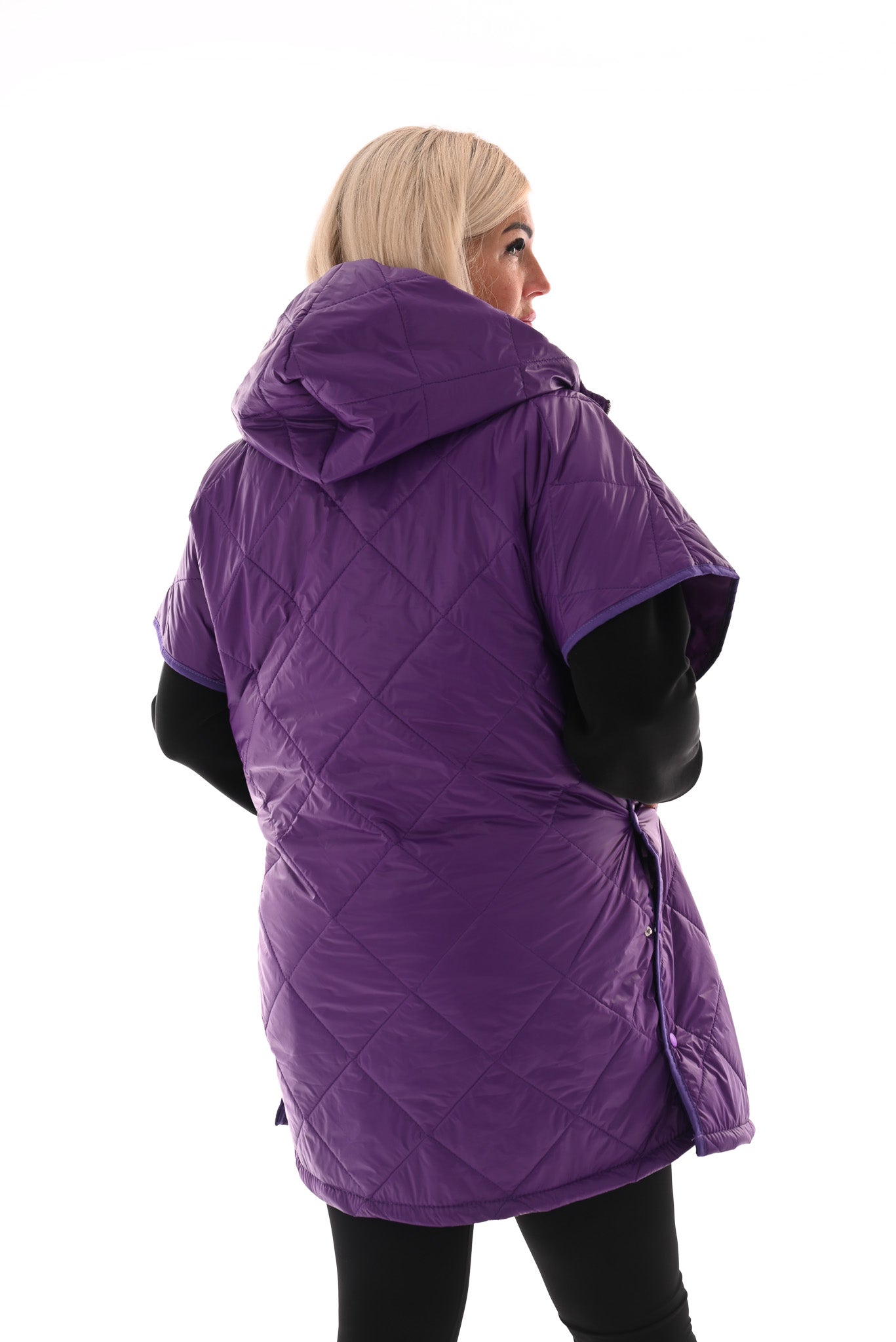Lange bodywarmer met capuchon paars