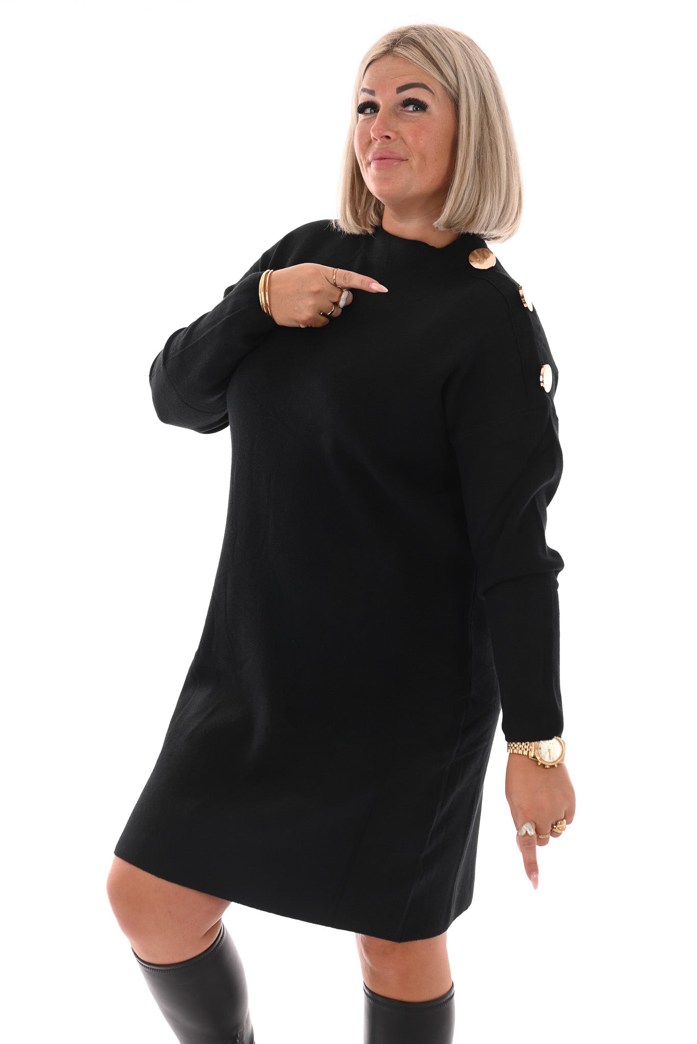 Jurk grote gouden knopen zwart