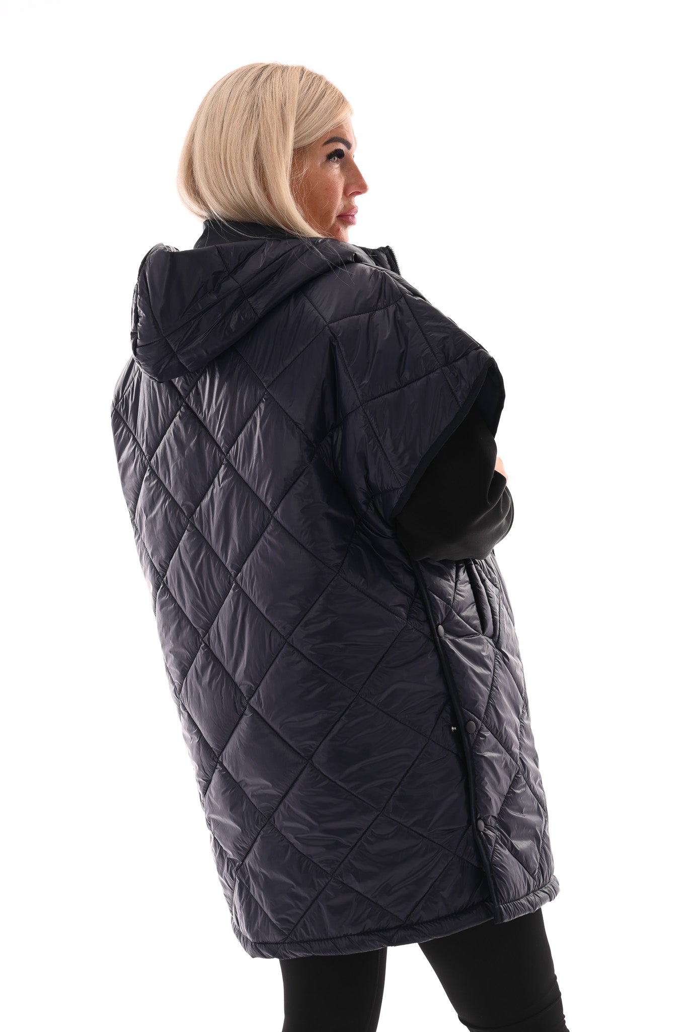Lange bodywarmer met capuchon marineblauw