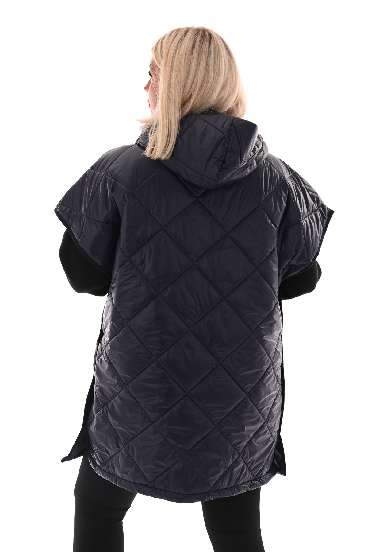 Lange bodywarmer met capuchon marineblauw