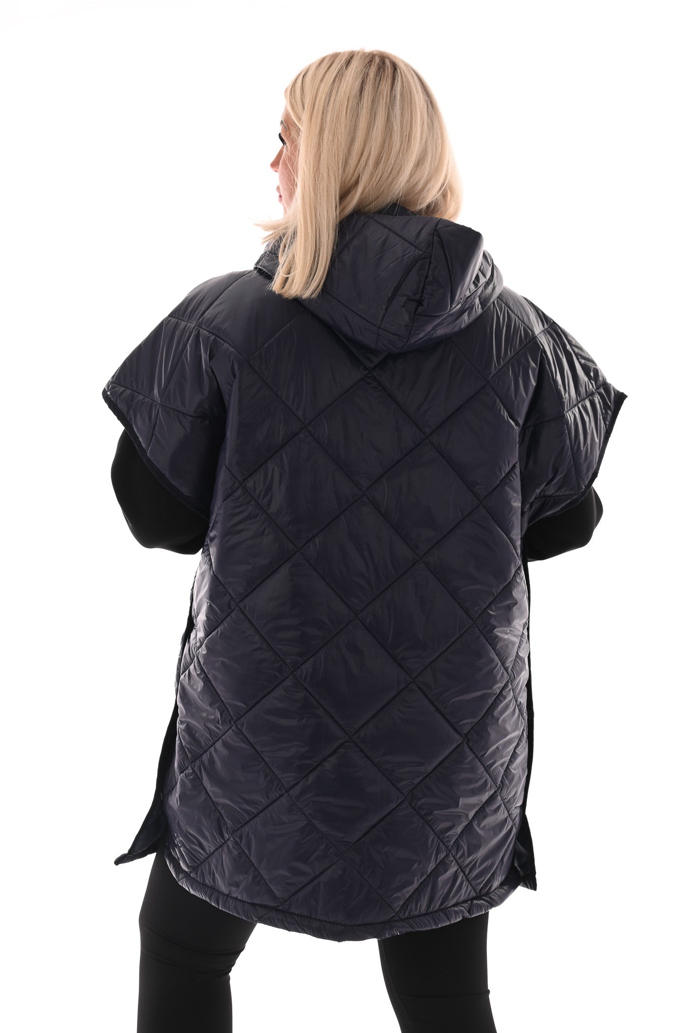 Lange bodywarmer met capuchon marineblauw