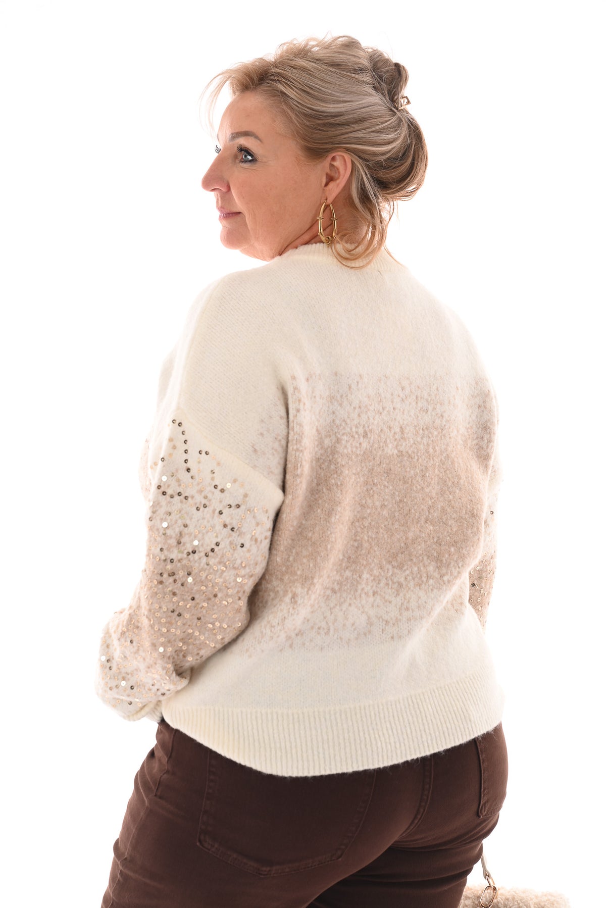 Trui overloop paillet creme
