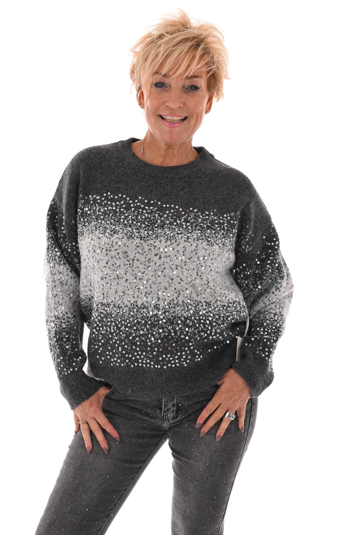 Trui overloop paillet grijs