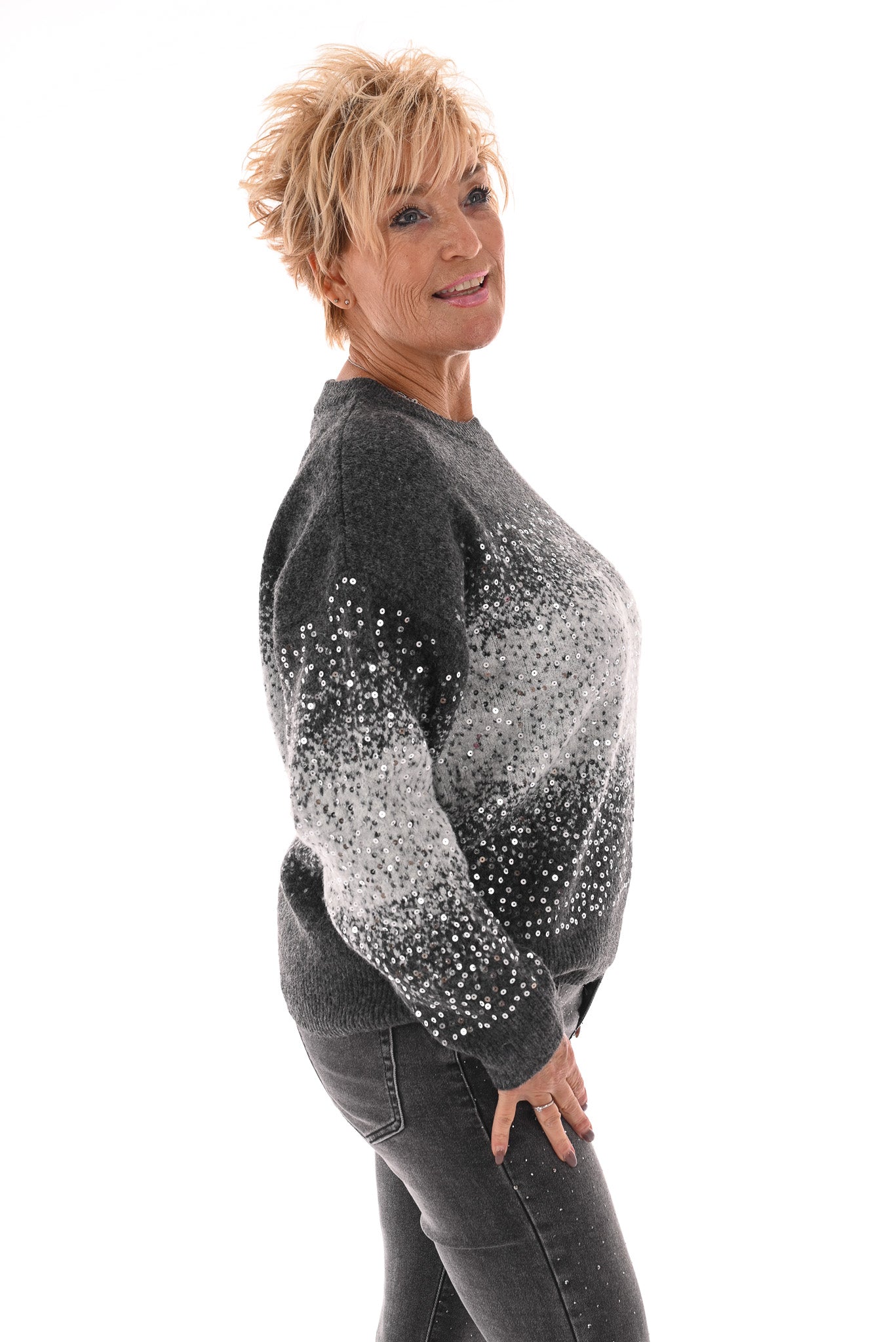 Trui overloop paillet grijs