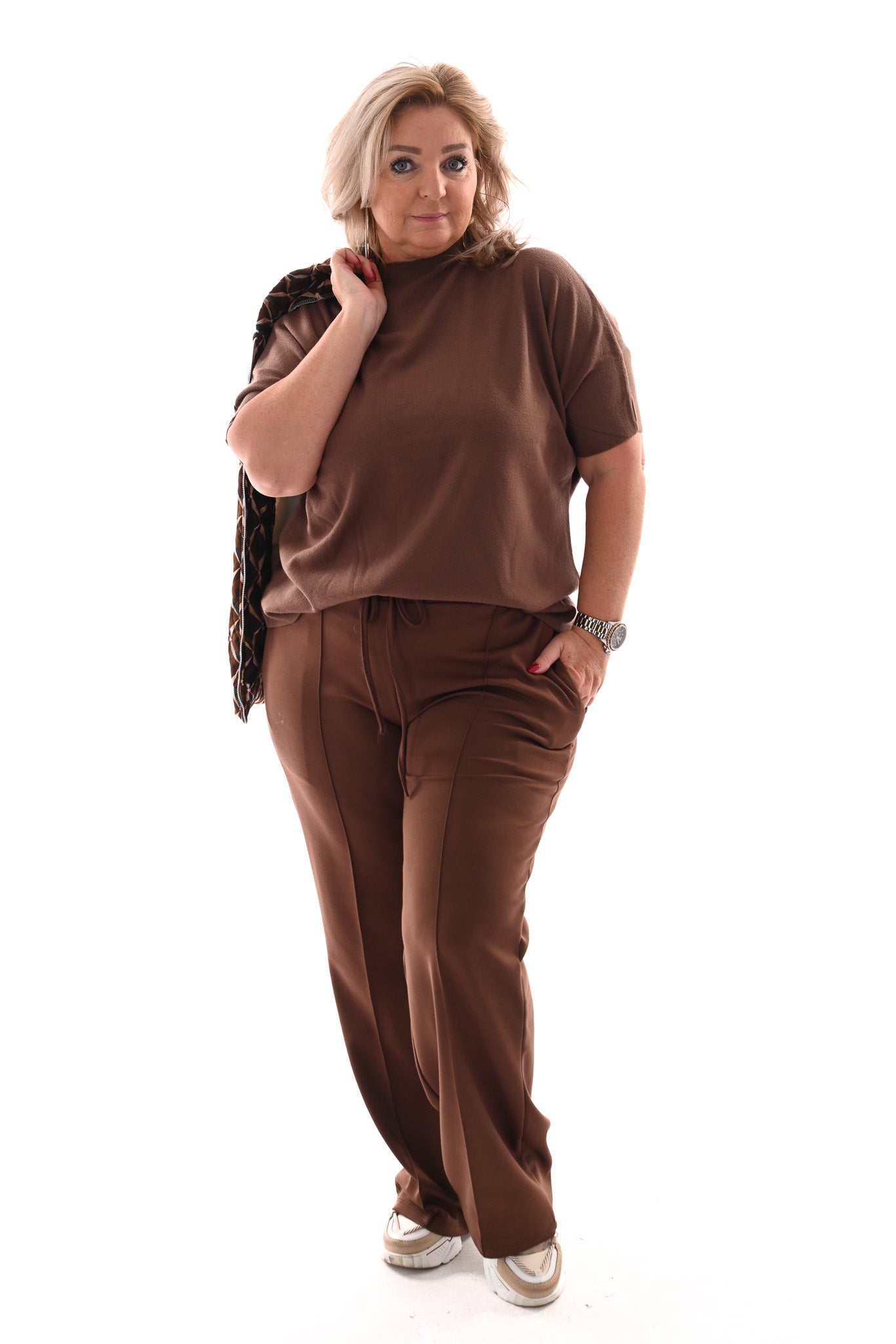 Joggings broek met elastieken band bruin