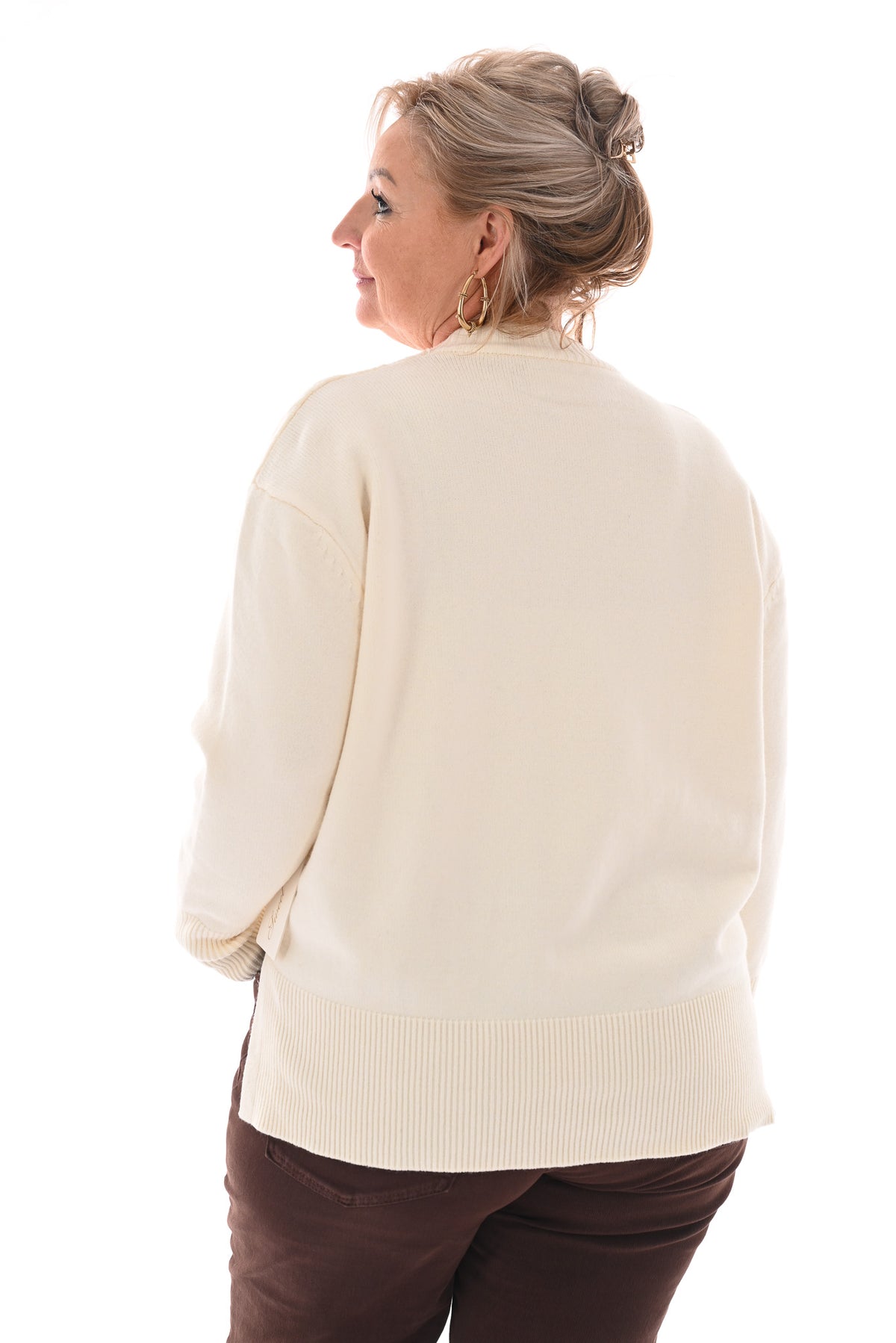 Trui kabels strass creme