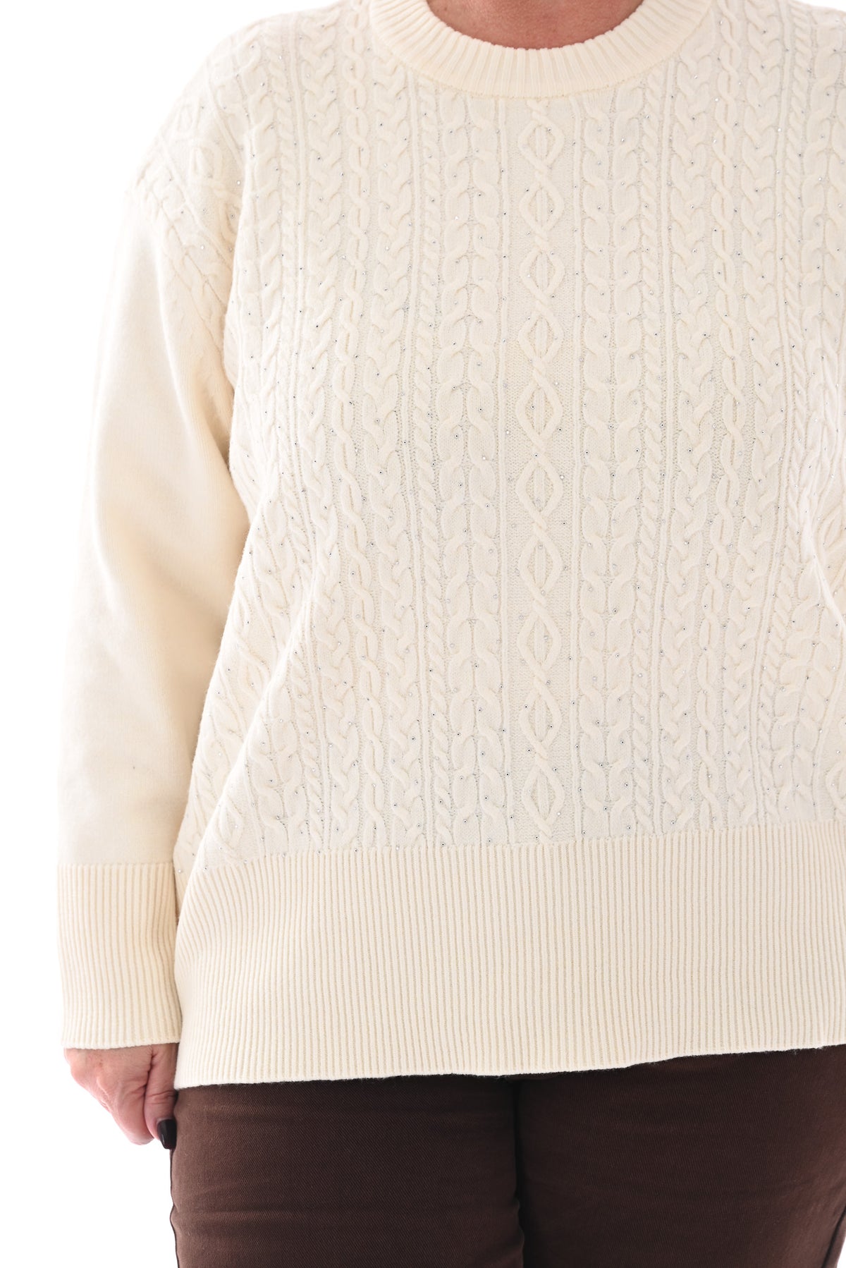 Trui kabels strass creme